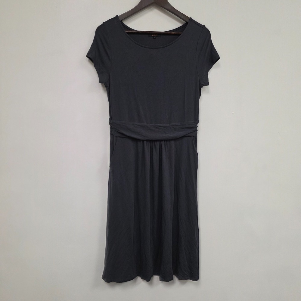 Quince Womens Short Sleeve Round Neck Shirt Dress Size L Gray Midi Quiet Luxury